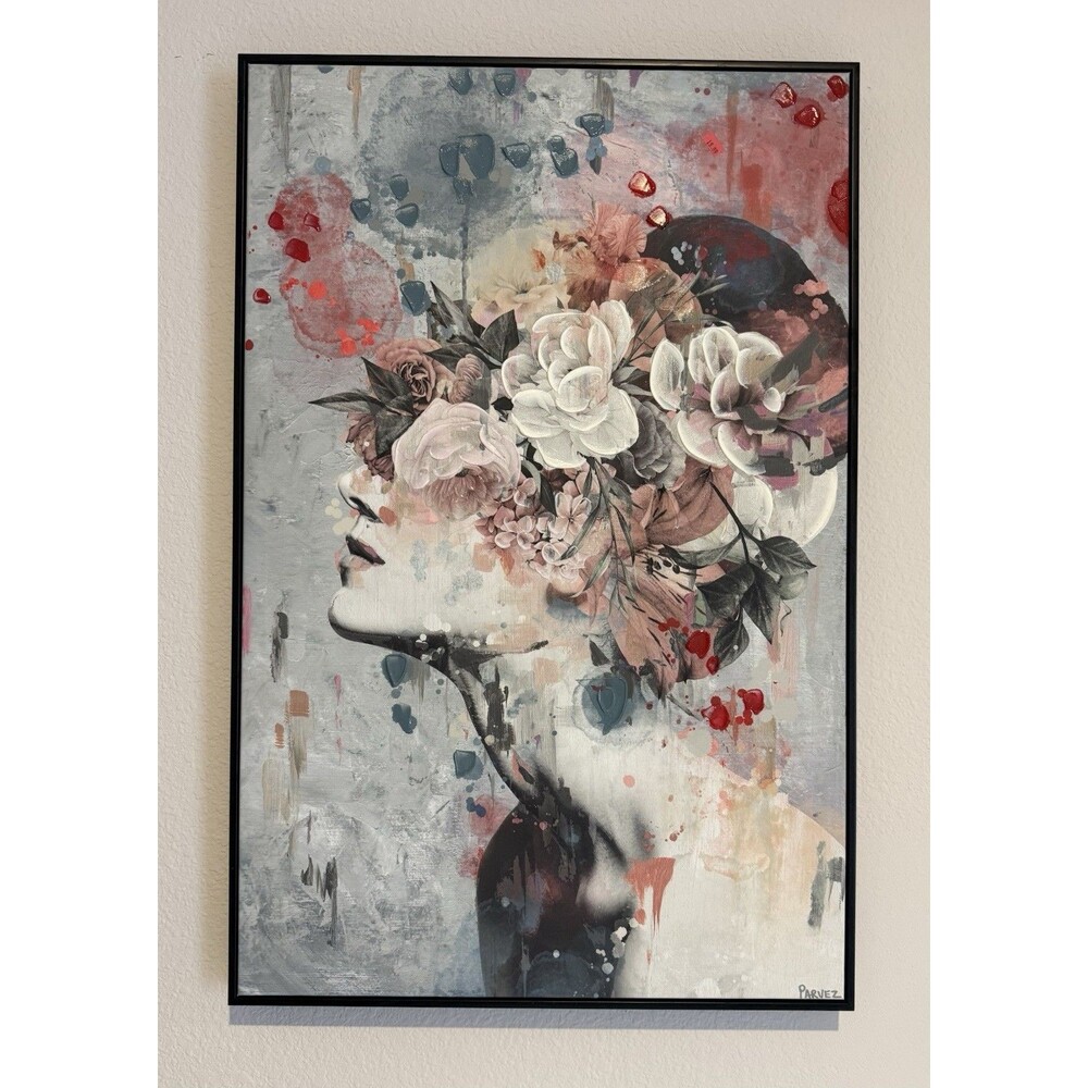 Parvez Taj Pink Flower Face Painting Print on Wrapped Canvas